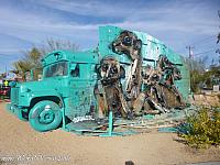 Blue bus with dogs