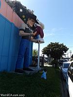 Tiffany checking out Cowboy Don and the Doggie Diner Head